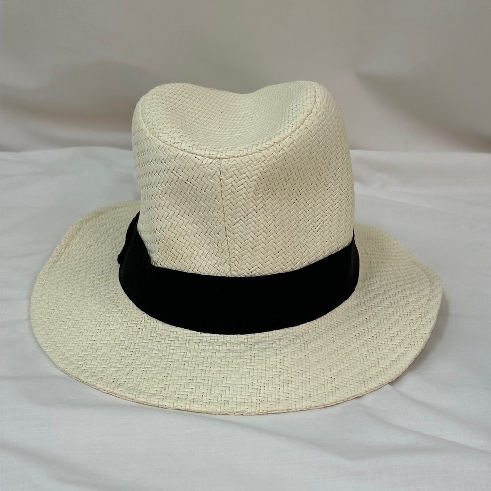 Nicole Marciano Classic Cream Straw Fedora Hat with Black Band - Picture 2 of 8